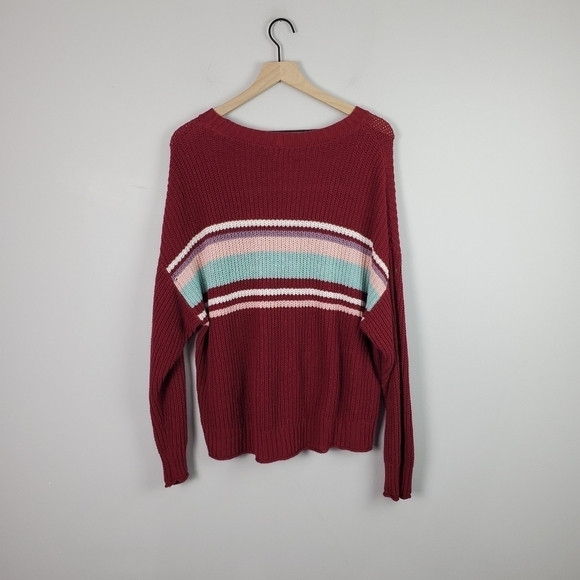 American Eagle Red Striped Crewneck Sweater Large - Picture 6 of 6